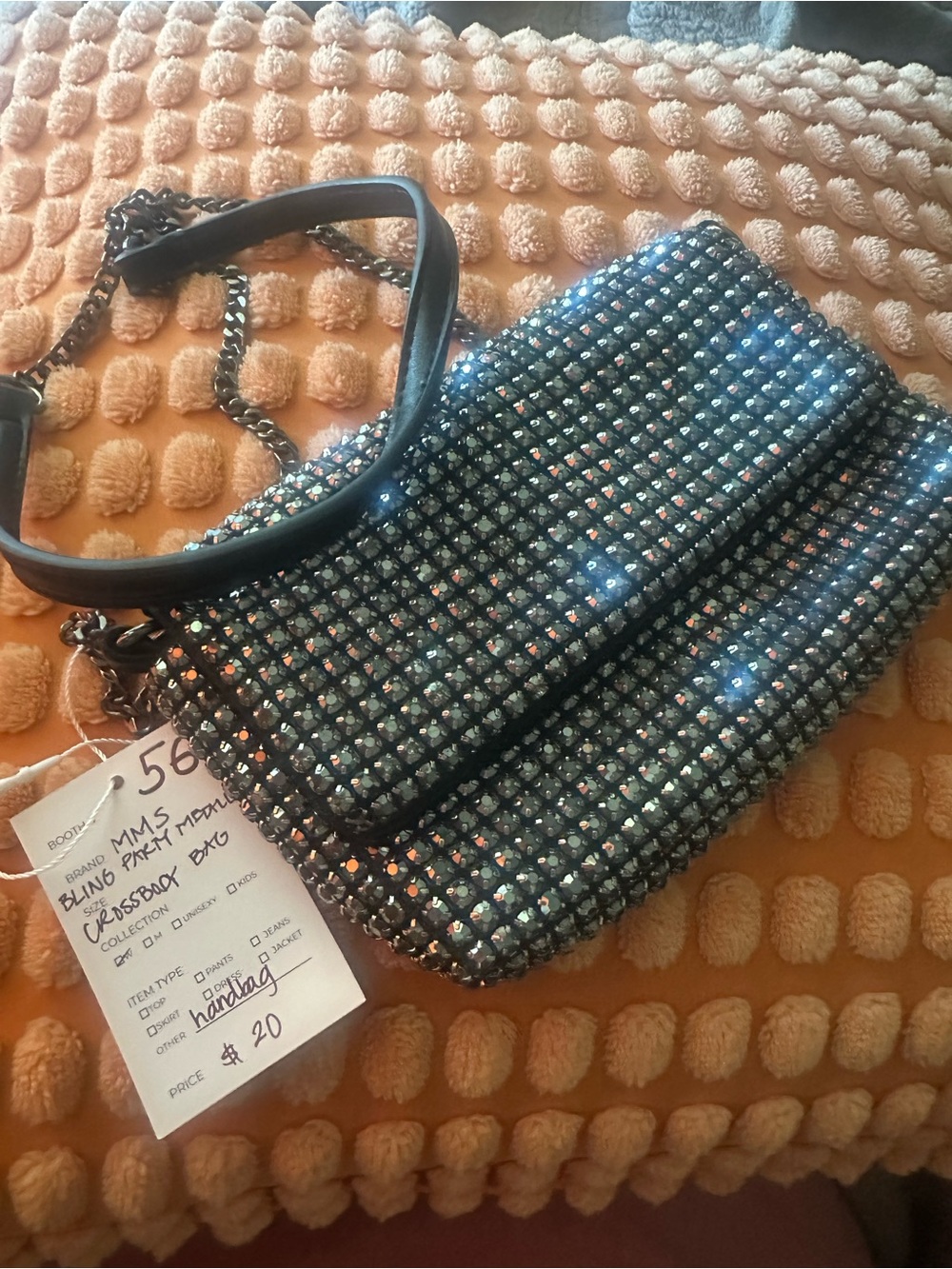 MMS Design Studio Black Crystal Crossbody Bag with Chain Strap